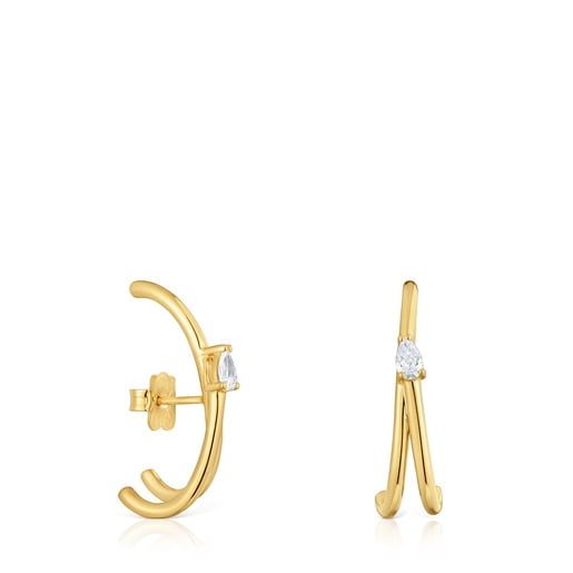 Aretes de aro con baño de oro 18 kt sobre plata y diamantes creados en laboratorio Lio LGD