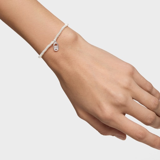 Pulsera elástica de perlas cultivadas y plata Camille