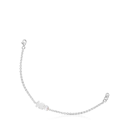 Bracciale a catena in argento con charm a orsetto e perla coltivata Sweet Dolls