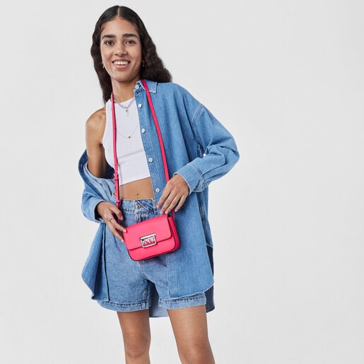 תיק צד TOUS Legacy מיני מעור בצבע ורוד זוהר