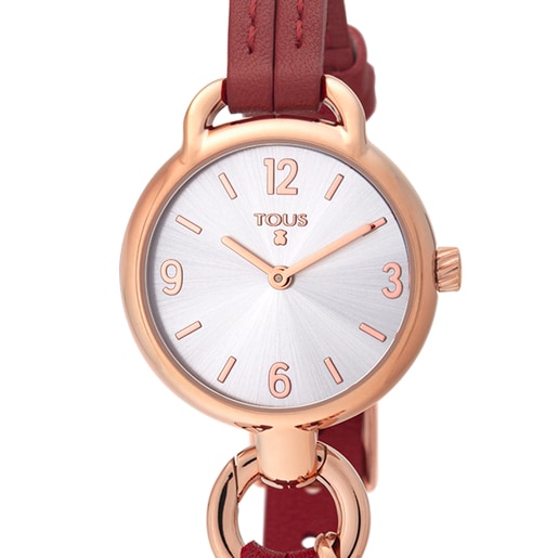 Rose IP Steel Hold Watch with red Leather strap