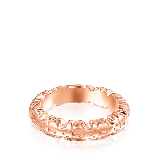 Anell amb bany d'or rosa 18 kt sobre plata motiu ós Straight XL