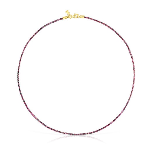 Pink-rote Halskette aus geflochtenem Garn mit Verschluss aus Vermeil-Silber Efecttous