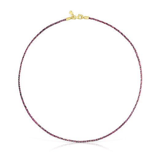 Collier en fil tressé rose et rouge avec fermoir en argent vermeil Efecttous