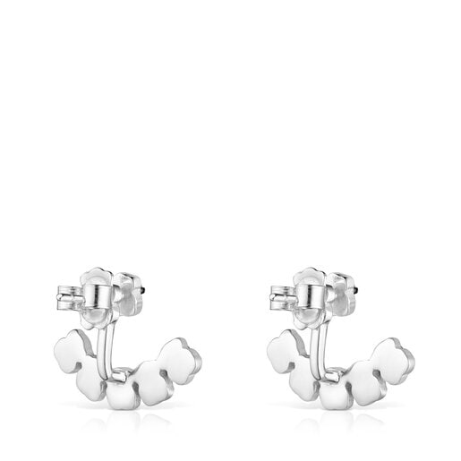 Short Mini Onix Earrings in Silver with six Onyx bears | TOUS