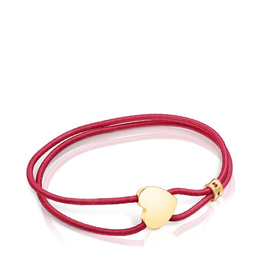Bracelet élastique Sweet Dolls rouge avec cœur en argent vermeil