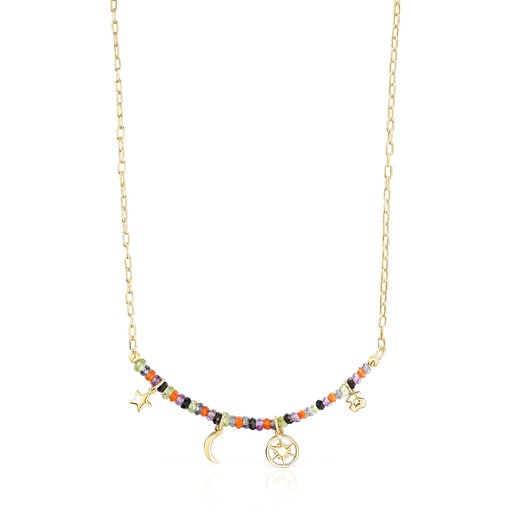 Silver vermeil Magic Nature Necklace with four charms and gemstones | TOUS