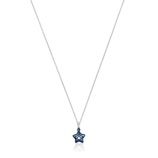 Halskette Bickie aus Silber mit dreifachem Stern aus blauem IP-Stahl