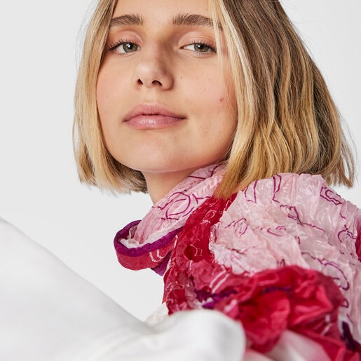 Pink silk Script pleated Scarf