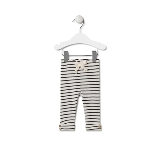 Girl's outfit made from plain and striped fabrics in Black ecru