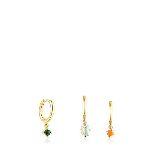 Pack de Pendientes con baño de oro 18 kt sobre plata y gemas TOUS Good Vibes