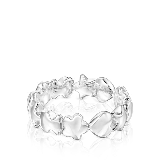 Silver TOUS Mini Icons Ring with Bear, Heart and Flower motifs