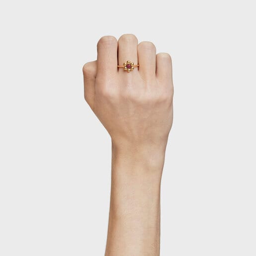 Small flower Ring with 18kt gold plating over silver and rhodolite Sugar Party