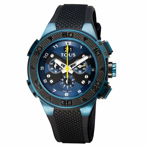 Two-tone blue/black IP Steel Xtous Watch with black Silicone strap