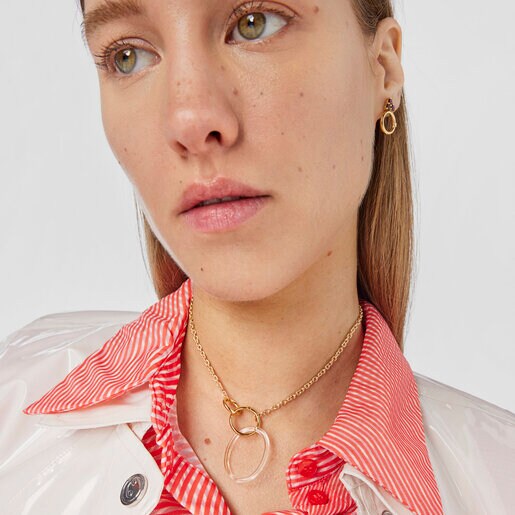 Aretes Luz de oro con rodolita y cristal