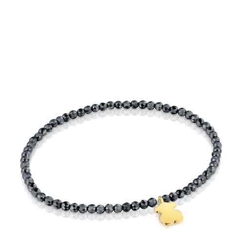 Bracelet élastique avec hématite et ourson en argent plaqué or 18 ct TOUS Motivos