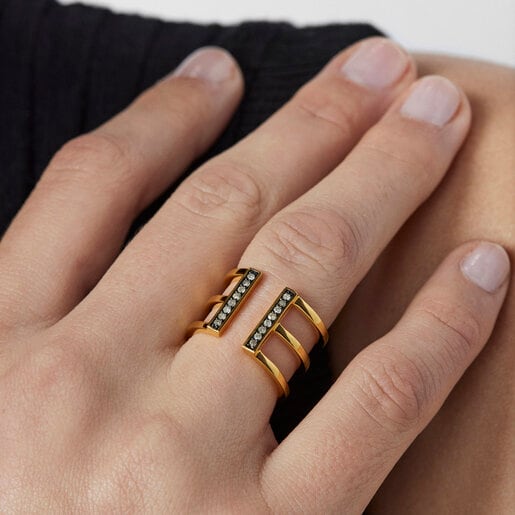 Anillo triple Noctune con baño de oro 18 kt sobre plata y Diamantes