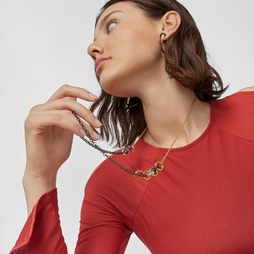 Hold Gems Silver Vermeil and Dark Silver Necklace with Gemstones