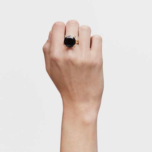 Ring with 18kt gold plating over silver and onyx Cachito Mío