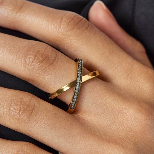 Crossed Ring in Silver Vermeil with Diamonds 2,2cm. TOUS Nocturne | TOUS