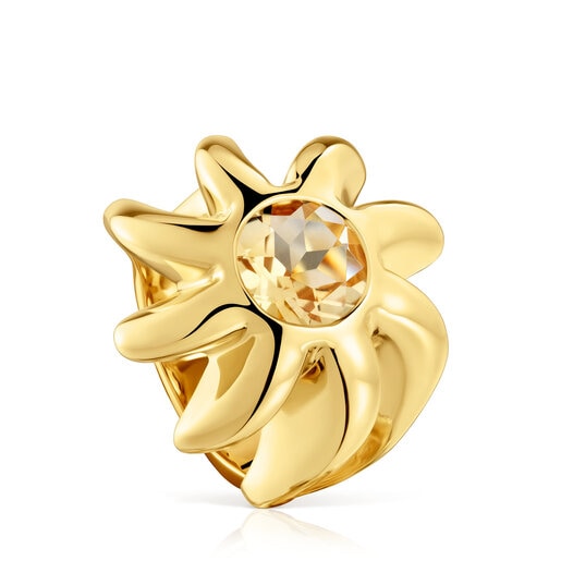 Stříbrný pečetní prsten Galia pozlacený 18karátovým zlatem s citrínem