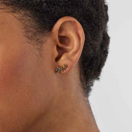 עגיל יחיד ורמייל צהוב עם אבני חן