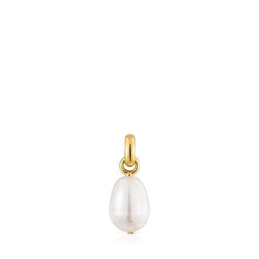 Hold Oval small Pendant with 18kt gold plating over silver and cultivated pearl