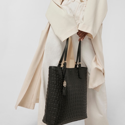 Τσάντα για τα ψώνια Sherton από δέρμα σε μαύρο χρώμα