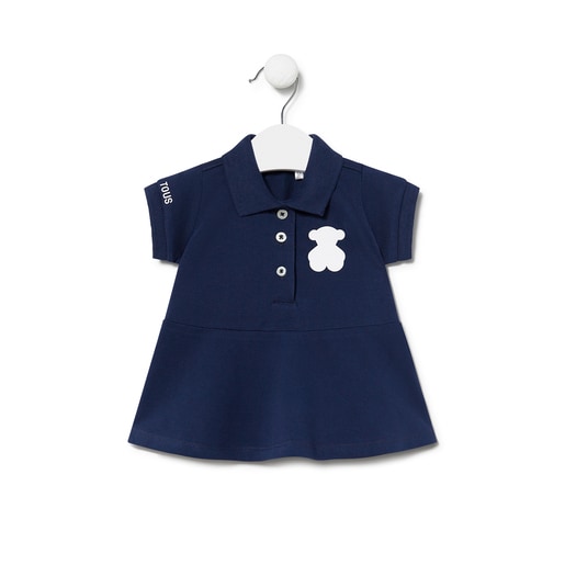 Girls Casual pique fabric dress in navy blue