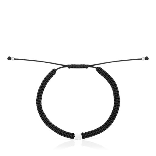 Pulsera oso de plata y nylon negro TOUS Motivos