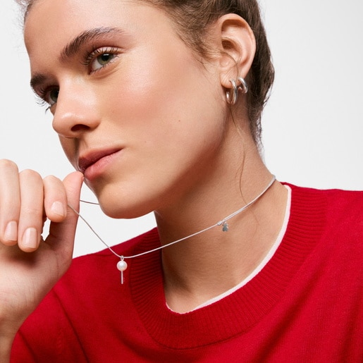 Silver, gray nylon and cultured pearl Necklace TOUS Unlock