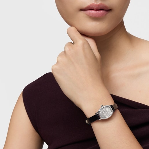 Watch with analog Swiss movement with 0.30ct in diamonds and leather bracelet Les Classiques Mini