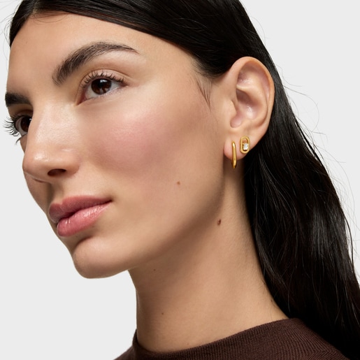 Aretes con baño de oro 18 kt sobre plata y nácar Camille