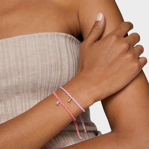 Pulsera oso de plata y nylon naranja/rosa TOUS Motivos