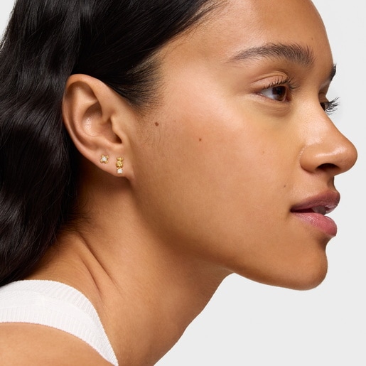 Aretes oso con baño de oro 18 kt sobre plata y diamantes creados en laboratorio Bold Bear LGD