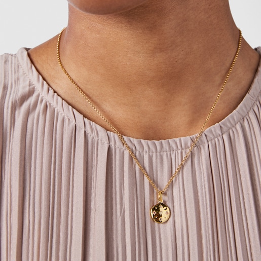 Small silver vermeil Magic Nature disc Pendant with gemstones