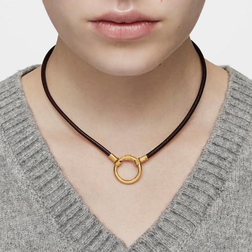 Vermeil Silver and Leather Hold Necklace