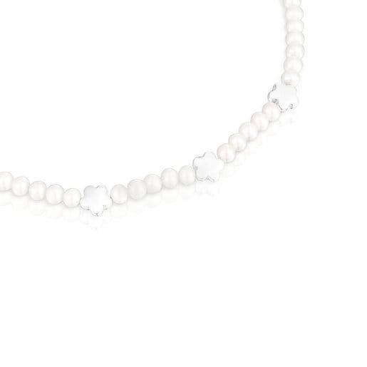 Bold Motif Necklace with cultured pearls and flower motifs in silver | TOUS
