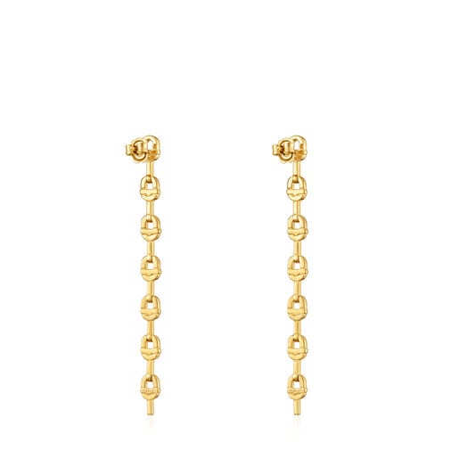 Aretes logo largos con baño de oro 18 kt sobre plata 30 mm TOUS MANIFESTO