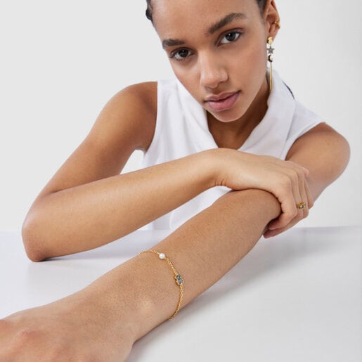 Браслет с медвежонком Nocturne из вермеля с бриллиантами и жемчугом