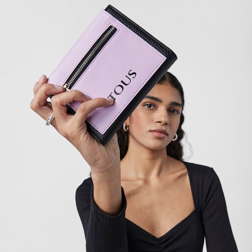 ブラック＆モーブカラーのレザー製スモールウォレット TOUS Empire