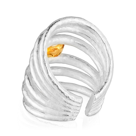 Anillo abierto de plata y citrino Duna