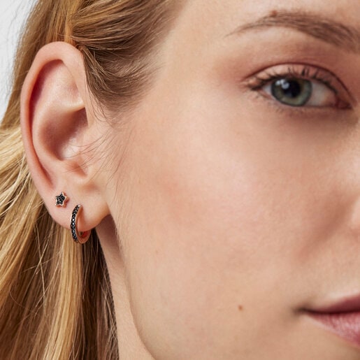 TOUS Motif hoop Earrings in Rose Silver Vermeil with Spinels