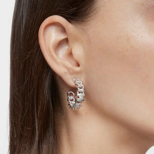 Silver Bold Motif bear motif Hoop earrings