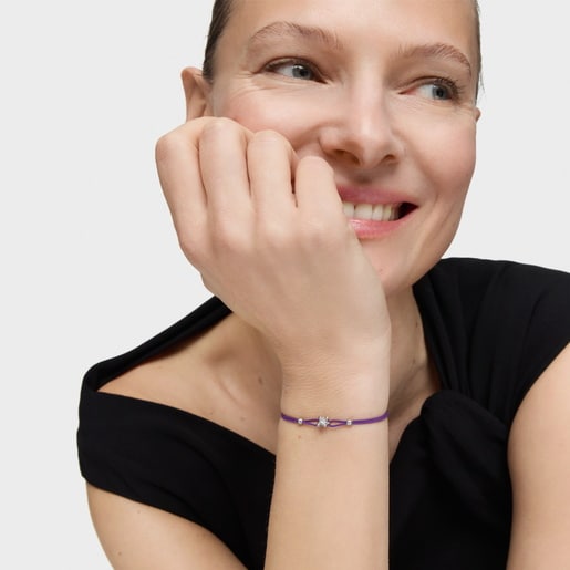 Pulseira em platina com diamante criado em laboratório Shine LGD e nylon roxo TOUS Shine LGD