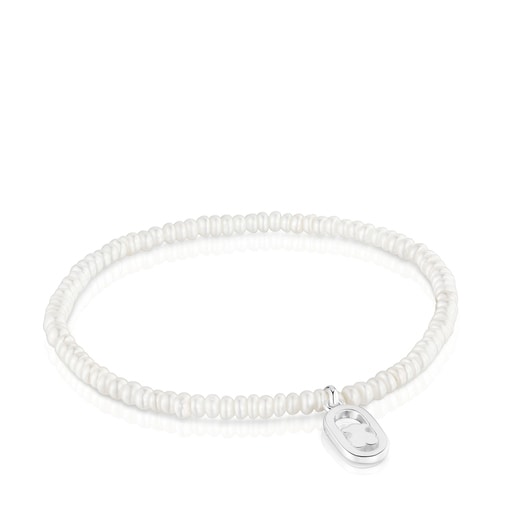 Pulsera elástica de perlas cultivadas y plata Camille