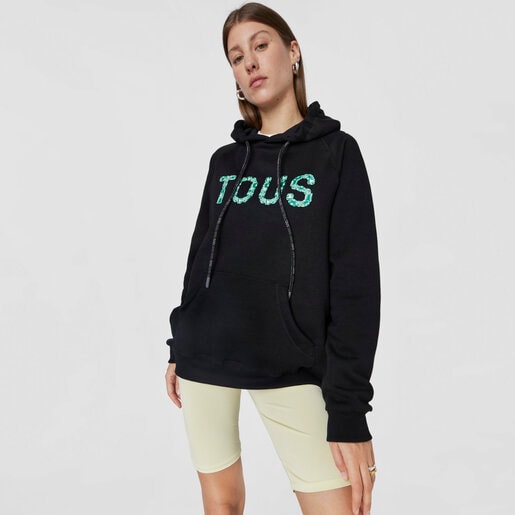 Sweatshirt com capuz preta e turquesa Logo Gemstones