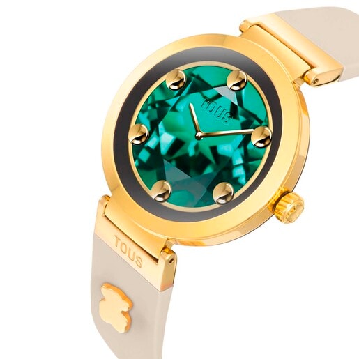 Smartwatch with beige strap and gold-colored steel motifs TOUS S-CONNECT CHARMS