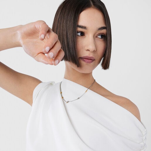 Стальное колье с фигурками Fragile Nature с золотистым ионным покрытием