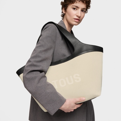 Cabas noir et beige grand TOUS Lirio Canvas